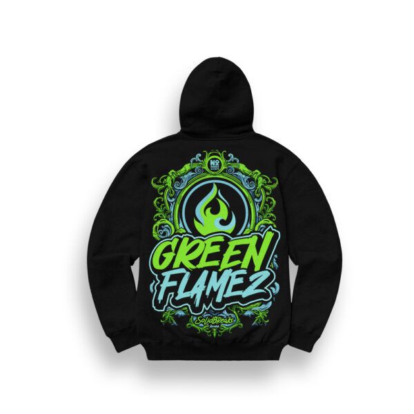 SUDADERA CON CAPUCHA GREEN FLAMEZ "NO BREAKS NO PARTY"