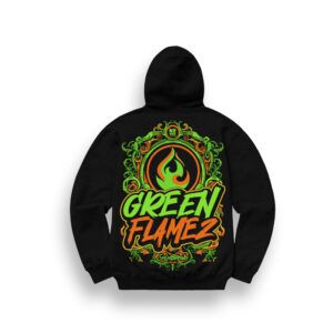 SUDADERA CON CAPUCHA GREEN FLAMEZ "NO BREAKS NO PARTY"